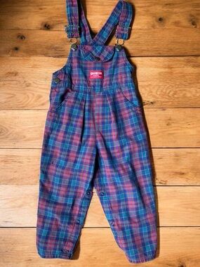 Vintage OshKosh Plaid 100% Cotton Overalls 4T